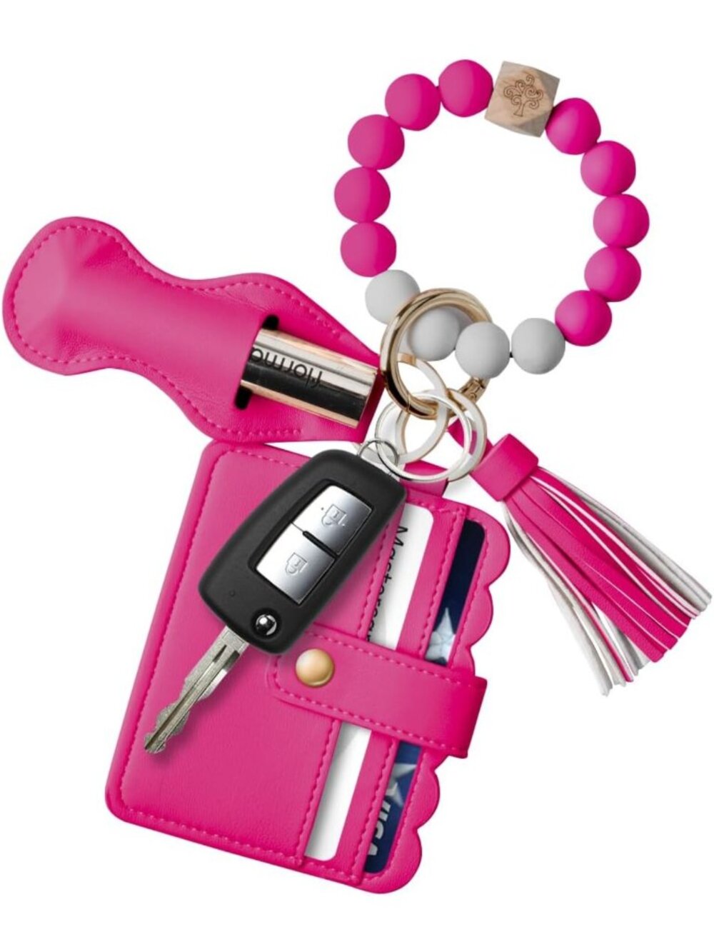 Stylish Silicone Beaded Wristlet Keychain Wallet with Tassel - Perfect for Women
